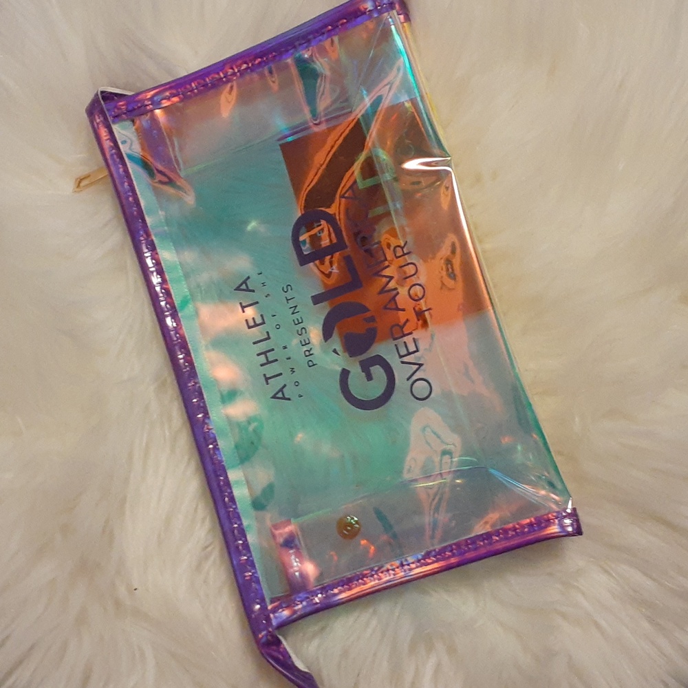 Athleta Gold Over America Tour Purple Irisdiscent Cosmetic Bag